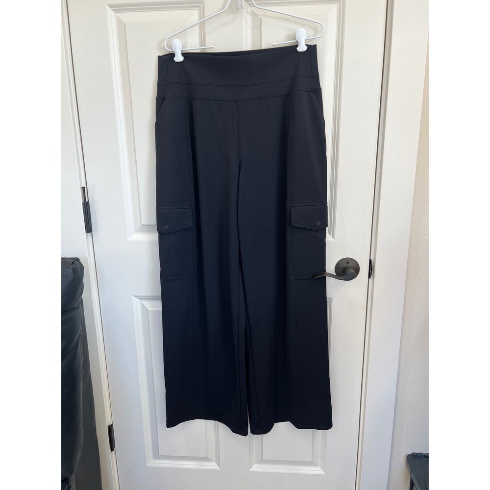 Athleta Venice High Rise Wide Leg Cargo Pants Pull On Black Size Large